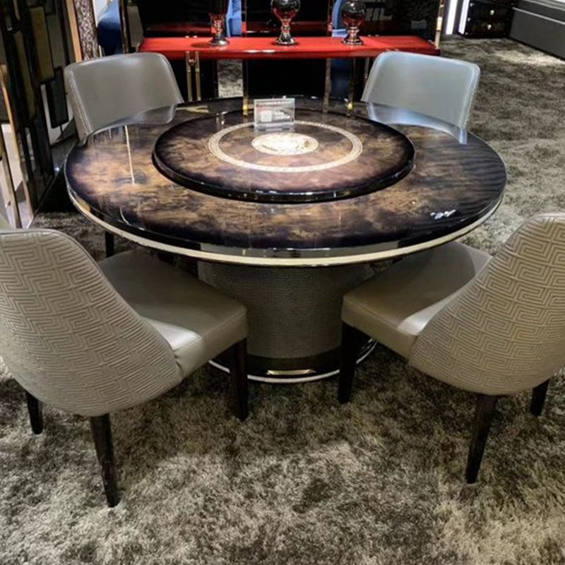 Italian Design Luxury 4-Seater round Dining Table and Chair Set Modern Style High-End Marble Table for Kitchen and Dining Room