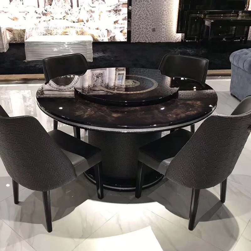 Italian Design Luxury 4-Seater round Dining Table and Chair Set Modern Style High-End Marble Table for Kitchen and Dining Room
