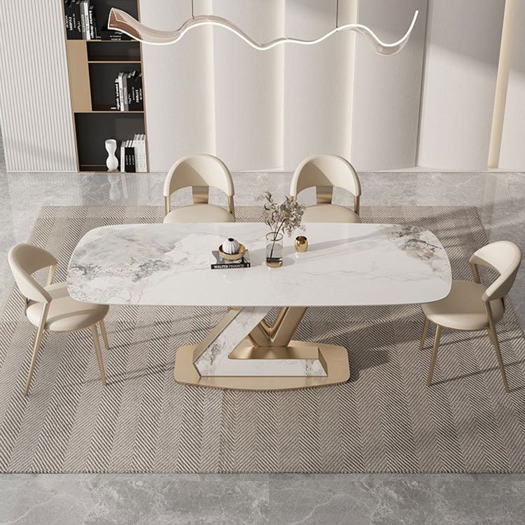 white sintered stone marble top dining room furniture table set for 8 chairs