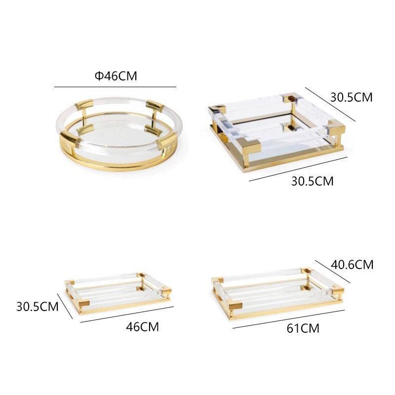 High Quality Morris Gold Stainless Steel Home Table Decoration Storage Tray Hotel Restaurant Acrylic Service Tray