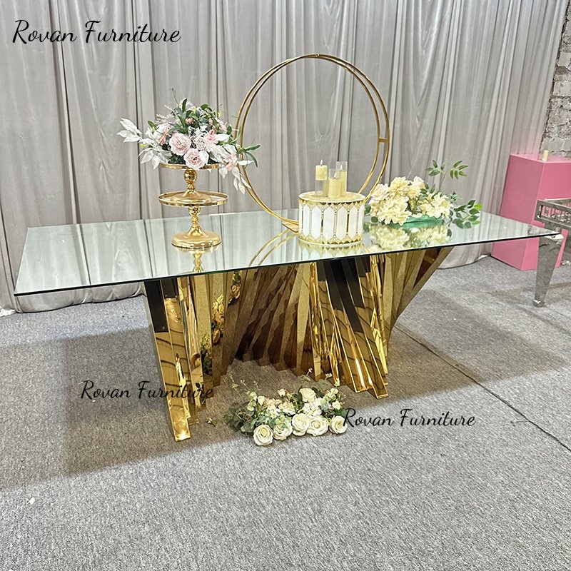 Luxury latest design gold stainless steel wedding decoration dining table set for event used