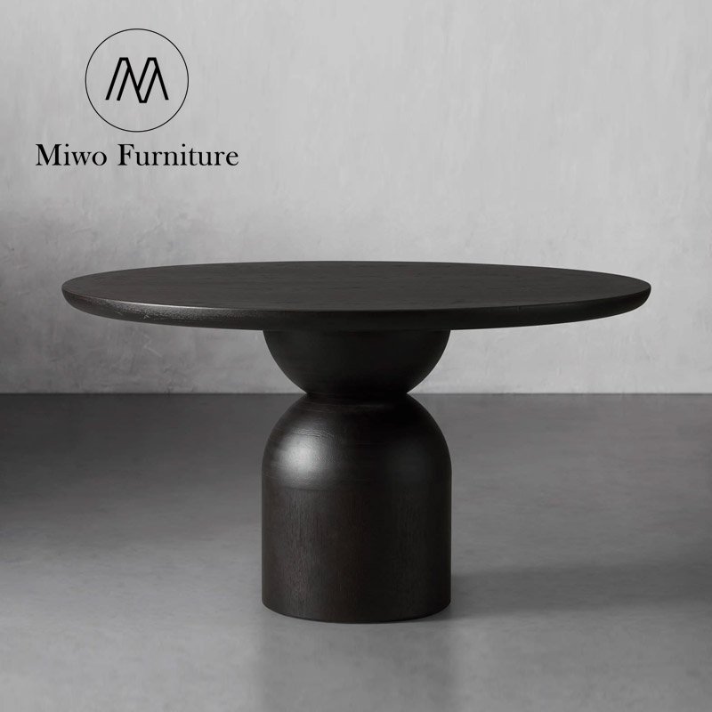 Contemporary villa penthouse round wooden Deep walnut table and chair set Restaurant Wooden 6 8 seat restaurant dining table