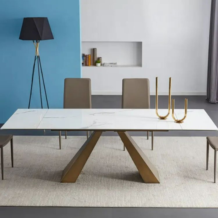contemporary black white ceramic top metal legs large 8 person extending dining table