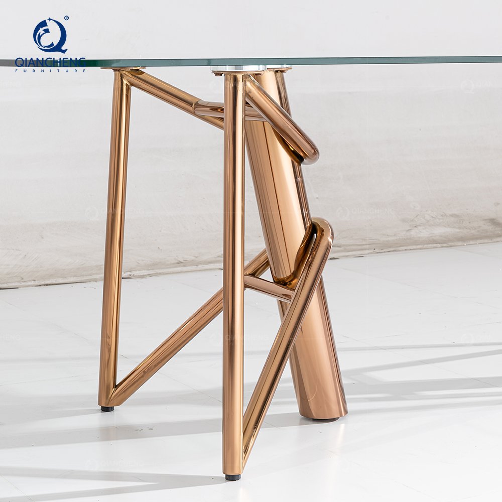 Modern Living Room Gold Stainless Steel Dining Table Rectangular Customized Clear Glass Dining Table For Sale