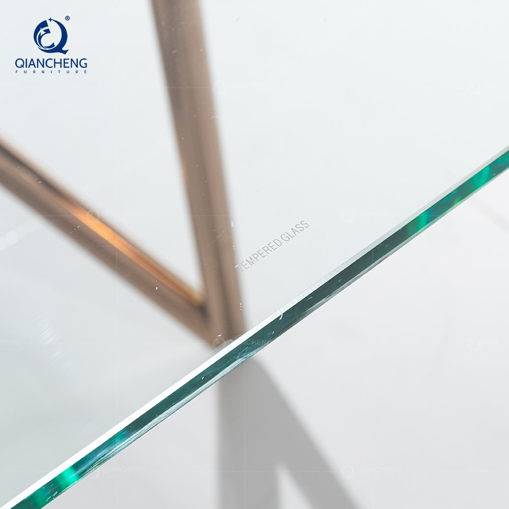 Modern Living Room Gold Stainless Steel Dining Table Rectangular Customized Clear Glass Dining Table For Sale