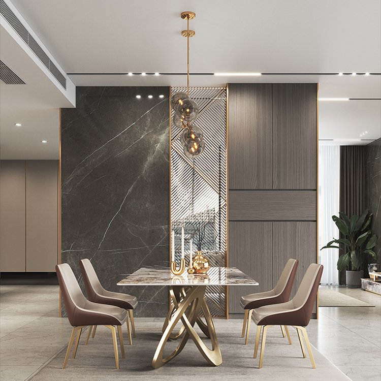 Christmas New Popular Marble Top Dinner Table Odd Gold Legs Sintered Stone Marble Dining Room Table