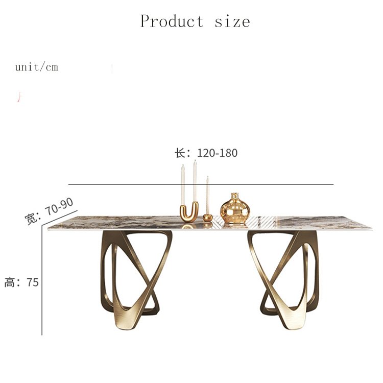 Christmas New Popular Marble Top Dinner Table Odd Gold Legs Sintered Stone Marble Dining Room Table