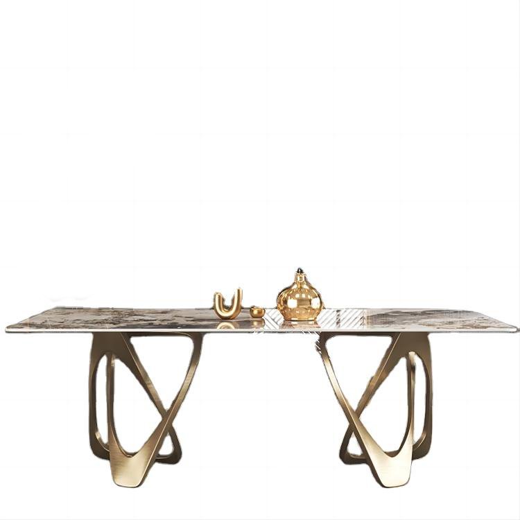 Christmas New Popular Marble Top Dinner Table Odd Gold Legs Sintered Stone Marble Dining Room Table