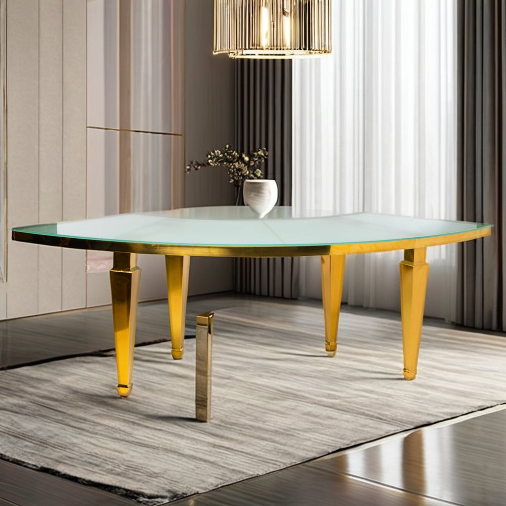 wedding Furniture New modern half moon Serpentine shape gold stainless steel dining table