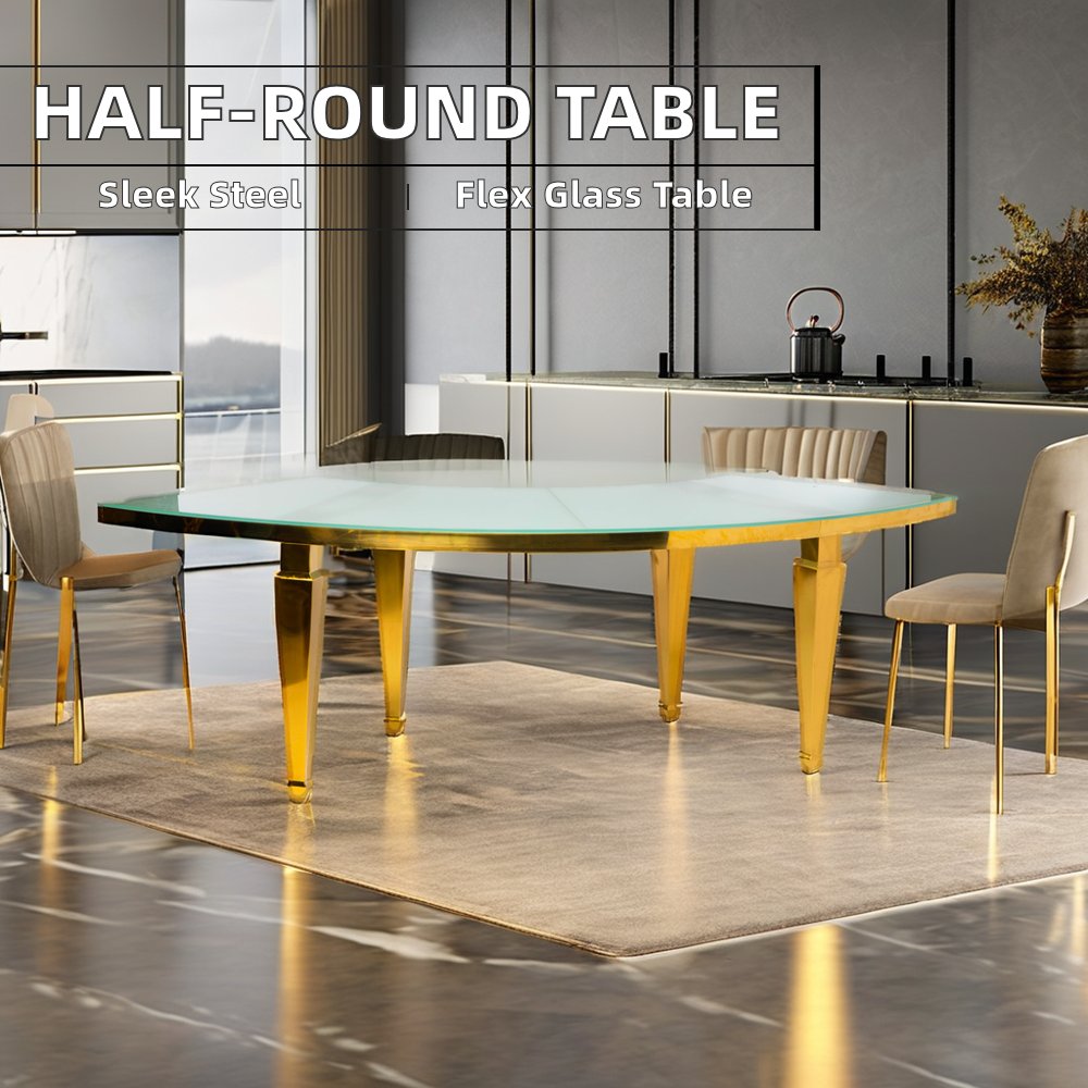 wedding Furniture New modern half moon Serpentine shape gold stainless steel dining table