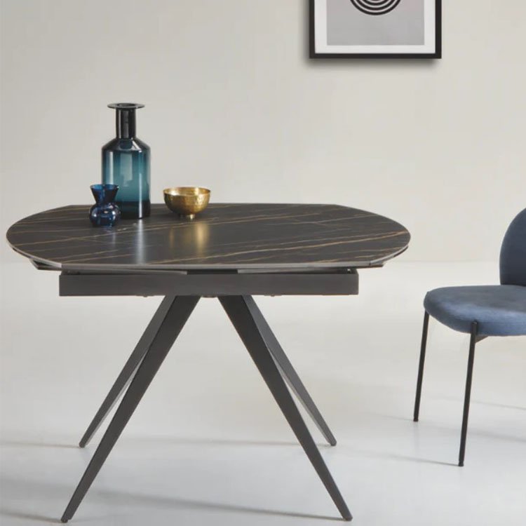 black white ceramic rotation extendable dining room table sets for small spaces