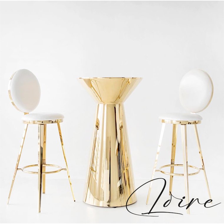 Modern Steel Wire Gold Cocktail Table and Chair Set Commercial Wedding Rental for Dining and Hall in Restaurants and Bars