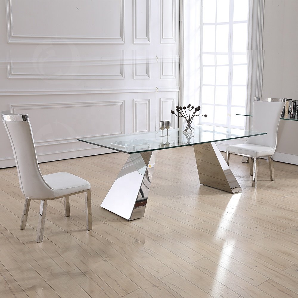 dining room furniture dining table set 6 chairs stainless steel modern glass dining table