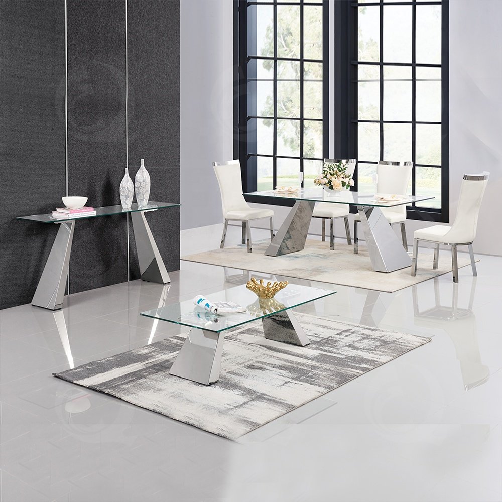 dining room furniture dining table set 6 chairs stainless steel modern glass dining table