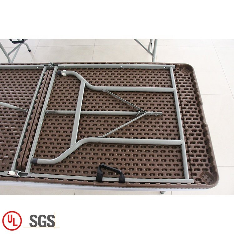 Cheap price long 6ft plastic folding table brown rattan portable outdoor dining folding table