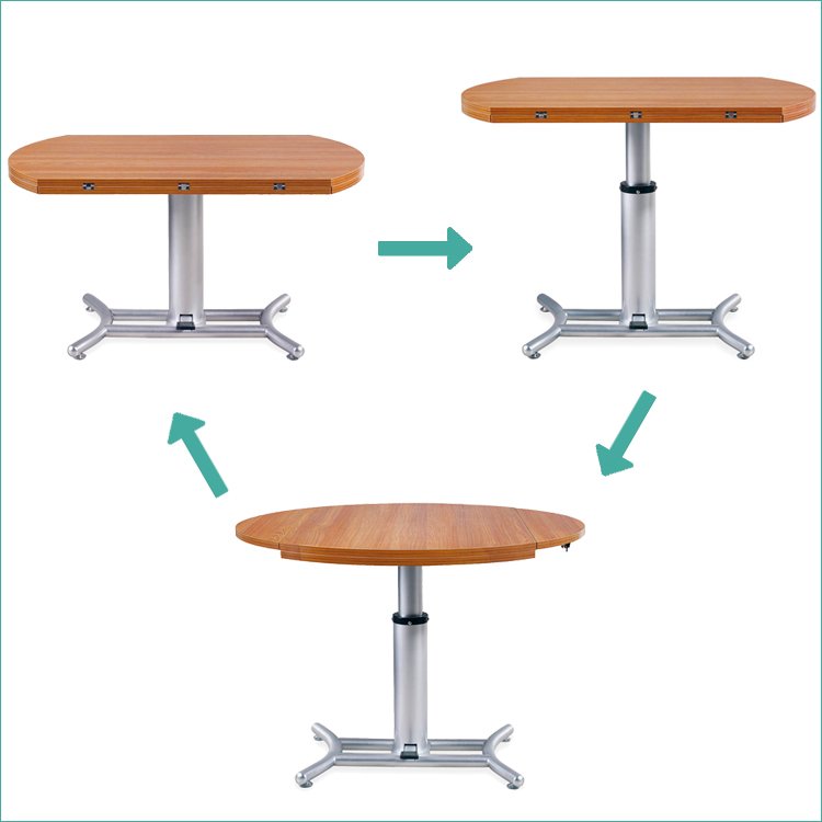 Gas Hydraulic Cylinder Lifting Height Increase Bistro Wood Expandable Round Dining Table convertible to coffee table