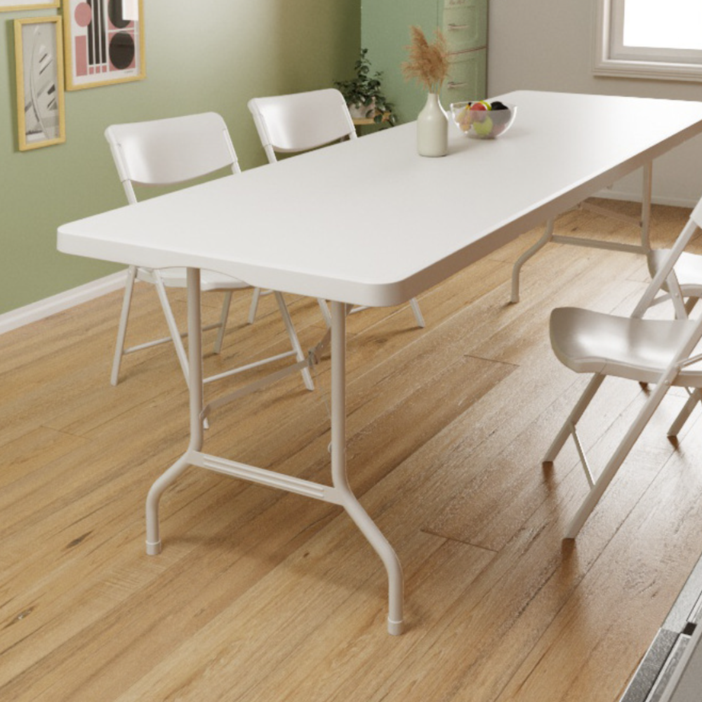 2.4m White outdoor portable dining folding table bjflamingo White Rectangular Folding Outdoor Table