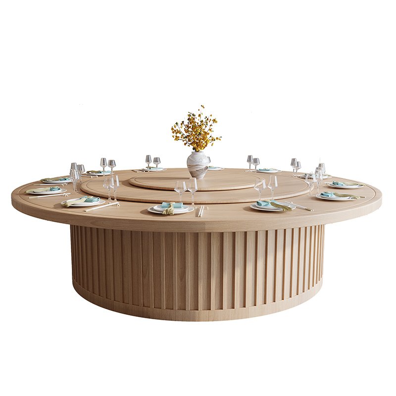Modern large hotel turntable solid wood round table New hotel banquet wooden table