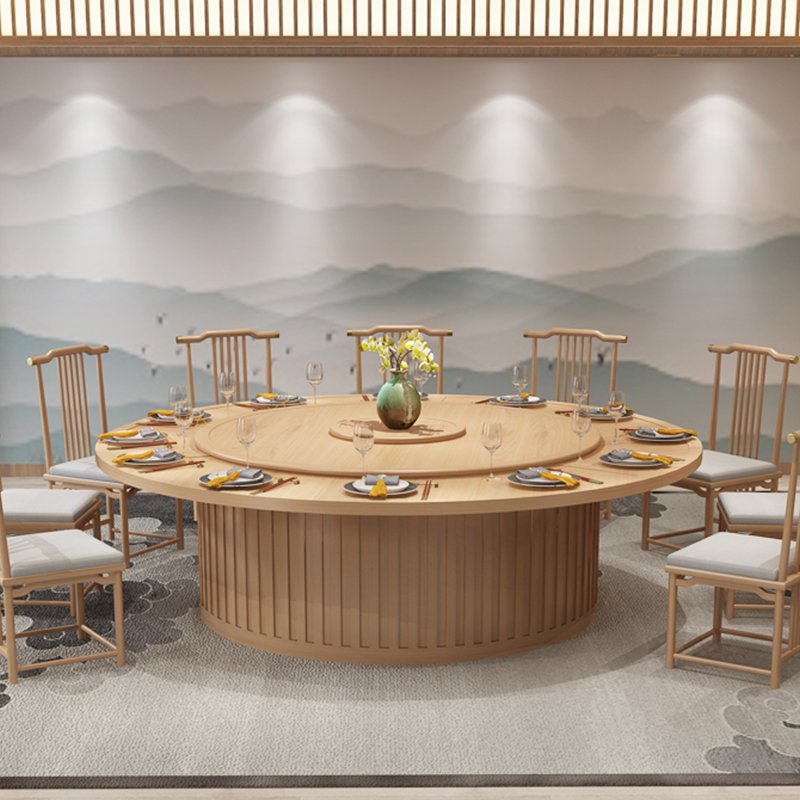 Modern large hotel turntable solid wood round table New hotel banquet wooden table