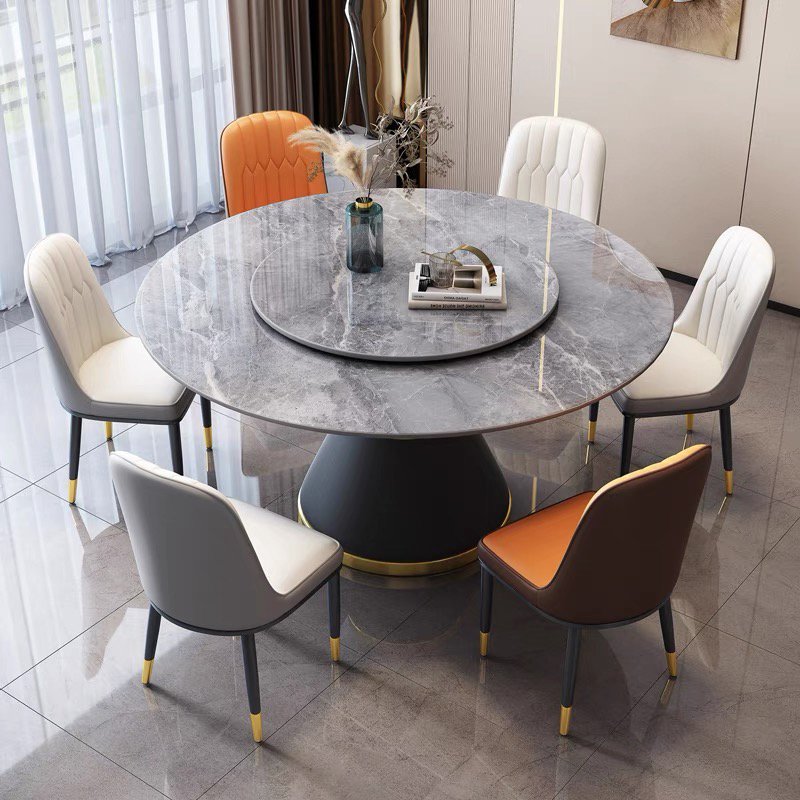 Luxury modern round marble stone rotating dining table dine room set for 4 6 8 10 chair dinning tables and chairs sets furniture