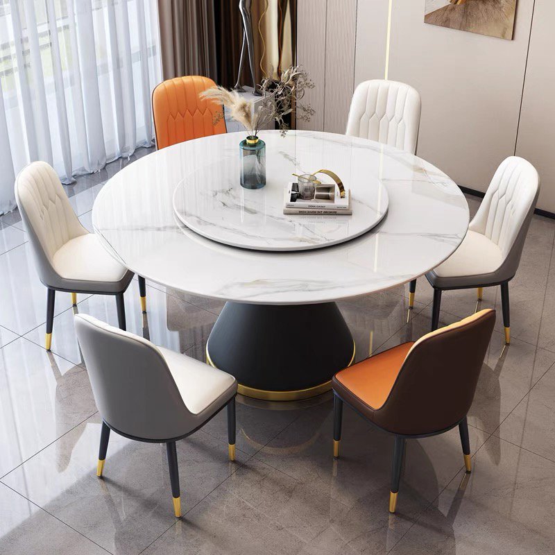 Luxury modern round marble stone rotating dining table dine room set for 4 6 8 10 chair dinning tables and chairs sets furniture