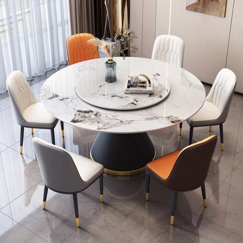 Luxury modern round marble stone rotating dining table dine room set for 4 6 8 10 chair dinning tables and chairs sets furniture