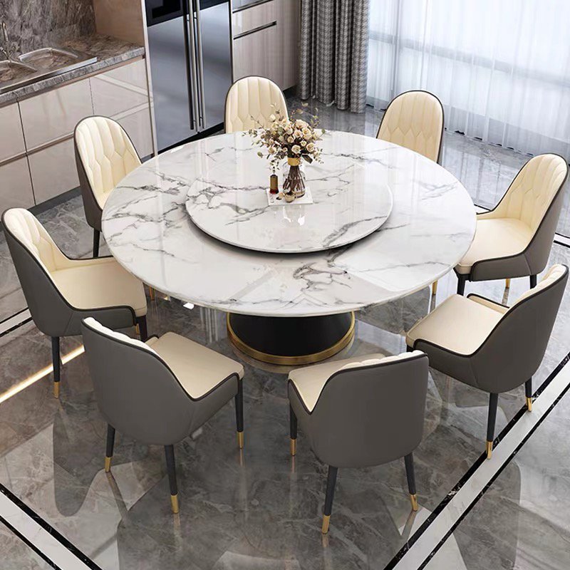 Luxury modern round marble stone rotating dining table dine room set for 4 6 8 10 chair dinning tables and chairs sets furniture