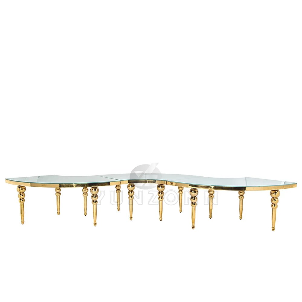 Stainless Steel Moon Wedding Dining Table with Half round Glass Top for Banquets Living Rooms Halls Hotels Hotel Furniture