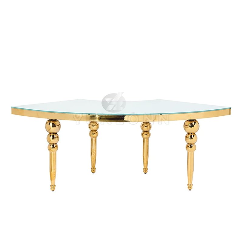 Stainless Steel Moon Wedding Dining Table with Half round Glass Top for Banquets Living Rooms Halls Hotels Hotel Furniture