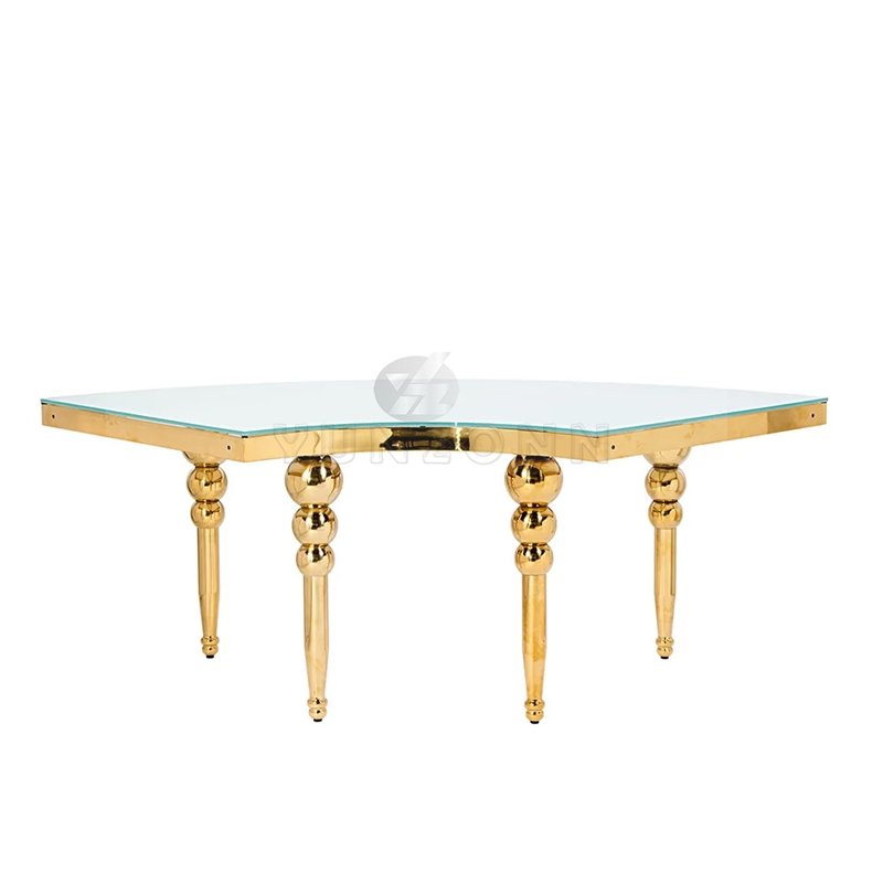 Stainless Steel Moon Wedding Dining Table with Half round Glass Top for Banquets Living Rooms Halls Hotels Hotel Furniture