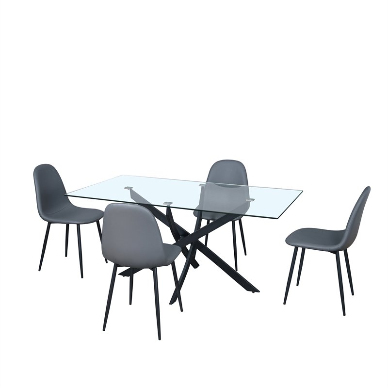 Nordic Luxury Design Modern dining table metal leg chrome glass top table dining table set