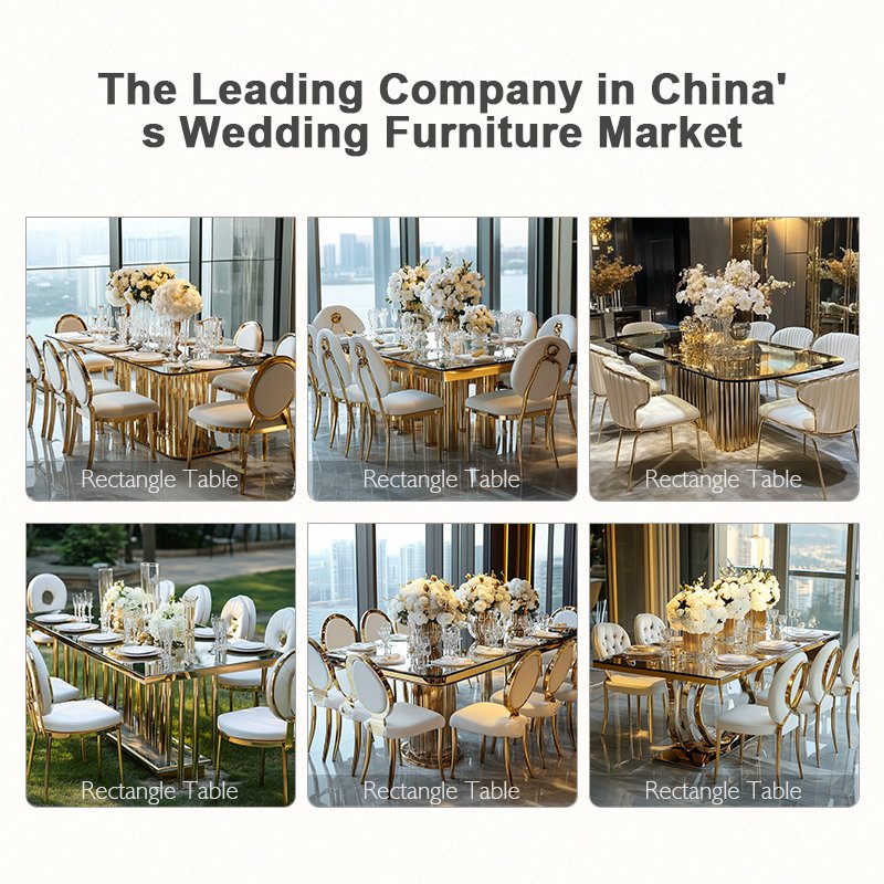 Stainless Steel Rectangle Table and Chairs for Wedding Parties Dining table set Rental Mirror Glass Tables Event Furniture