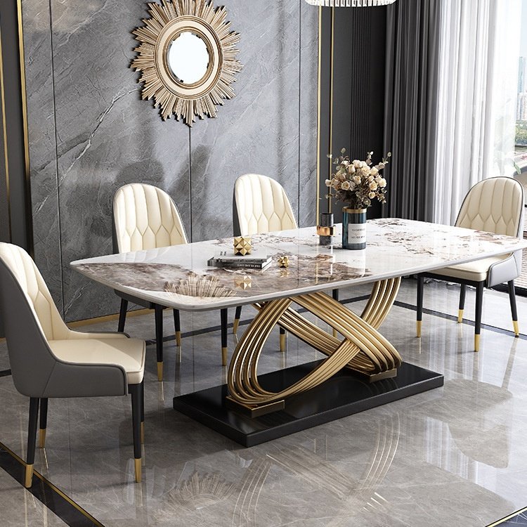 Modern Restaurant Furniture table Mable Top Stainless Steel Base Dinning Table For Dinning Room