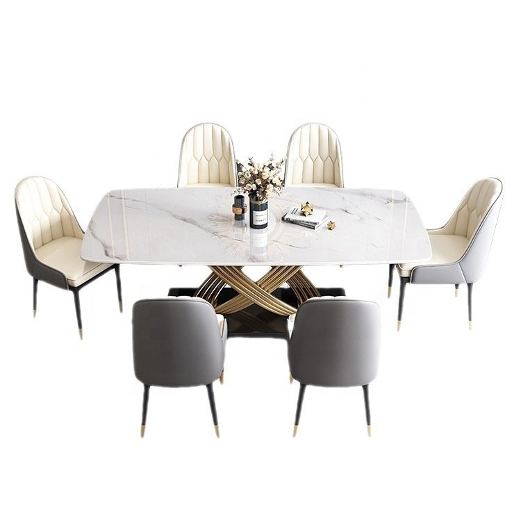 Modern Restaurant Furniture table Mable Top Stainless Steel Base Dinning Table For Dinning Room