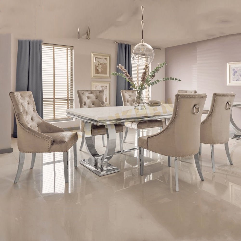 Marble Top Stainless Steel Leg Dining Table And Chair Sets For Designs Wholesale Furniture