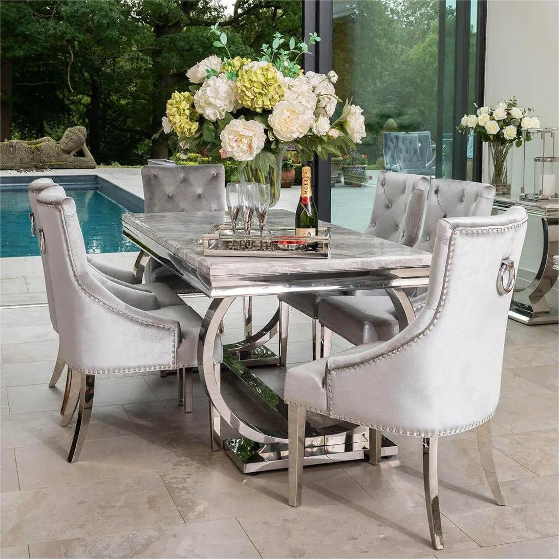 Marble Top Stainless Steel Leg Dining Table And Chair Sets For Designs Wholesale Furniture