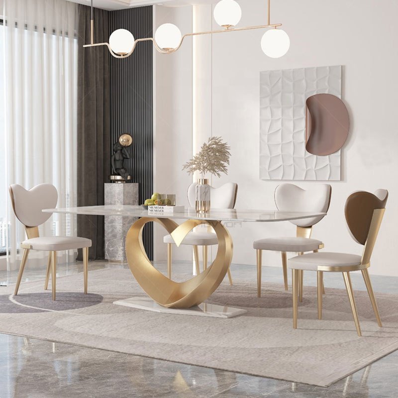 Movvon light luxury stainless steel modern dining table set with stone top