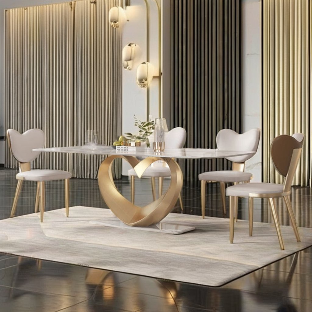 Movvon light luxury stainless steel modern dining table set with stone top