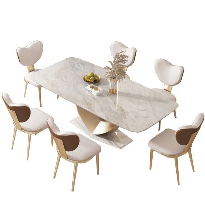 Movvon light luxury stainless steel modern dining table set with stone top