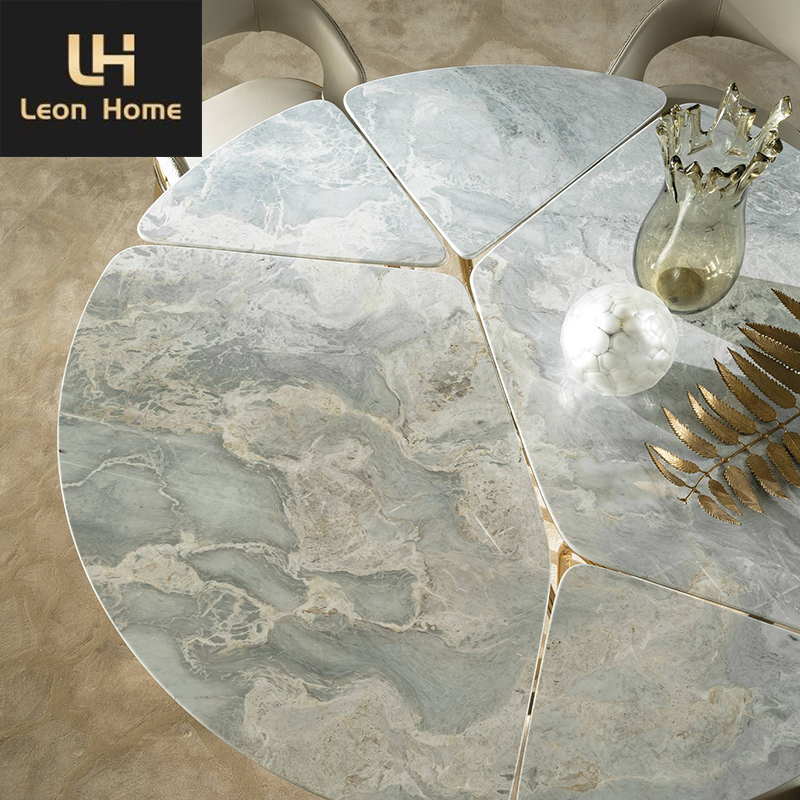 Luxury custom new design stainless steel frame round shape dining table furniture dining table for villa dining room