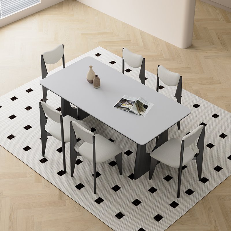 Modern Luxury Rectangular Dining Table Set with Rock Plate Foot for Hotel Apartment Home Made Wood Marble Kitchen Furniture Use