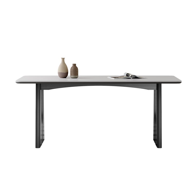 Modern Luxury Rectangular Dining Table Set with Rock Plate Foot for Hotel Apartment Home Made Wood Marble Kitchen Furniture Use