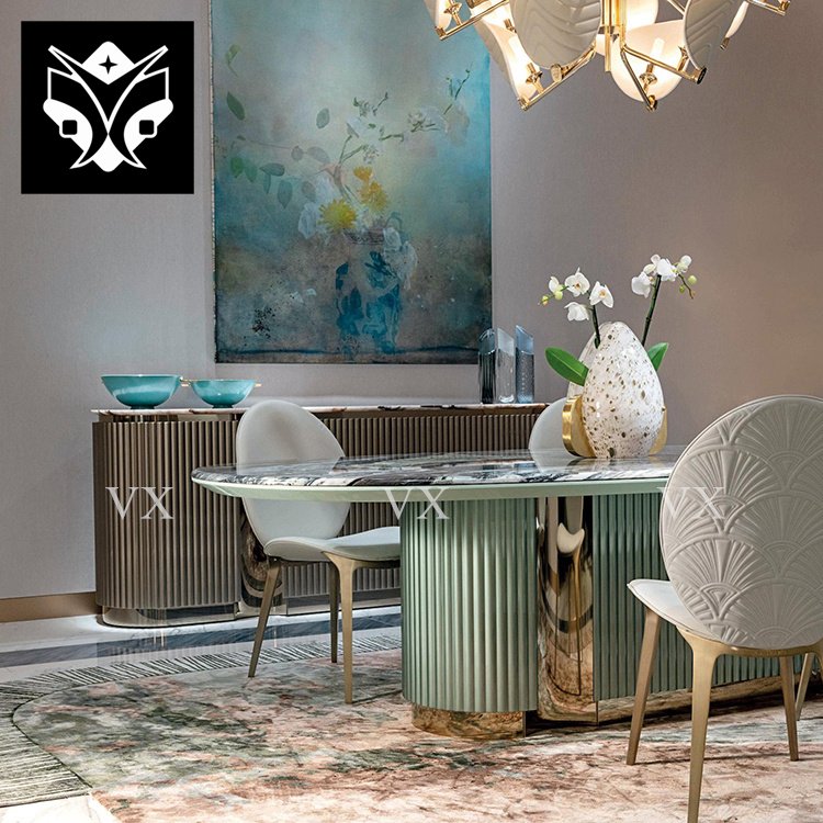 Luxury Design Durable Oval Marble Dining Table 8 Seater For Dining Room Home Furniture