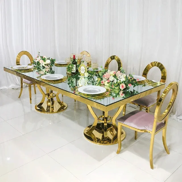 Wedding modern style glass top stainless steel luxury round dining table