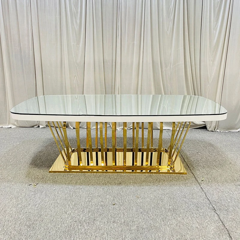 Wedding modern style glass top stainless steel luxury round dining table