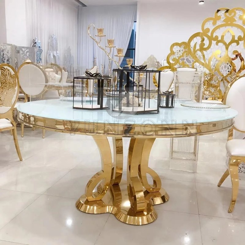 Modern Luxury MDF/Glass Top Dining Table with Stainless Steel for Weddings Banquets Parties Hotels