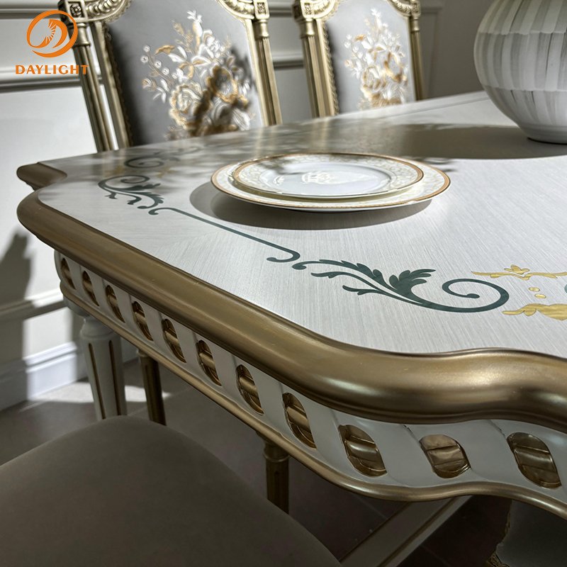 Hotel Royal Velvet European Furniture Customizable Wooden Villa Retro French Classic Chair Set High-End Solid Dining Room Table