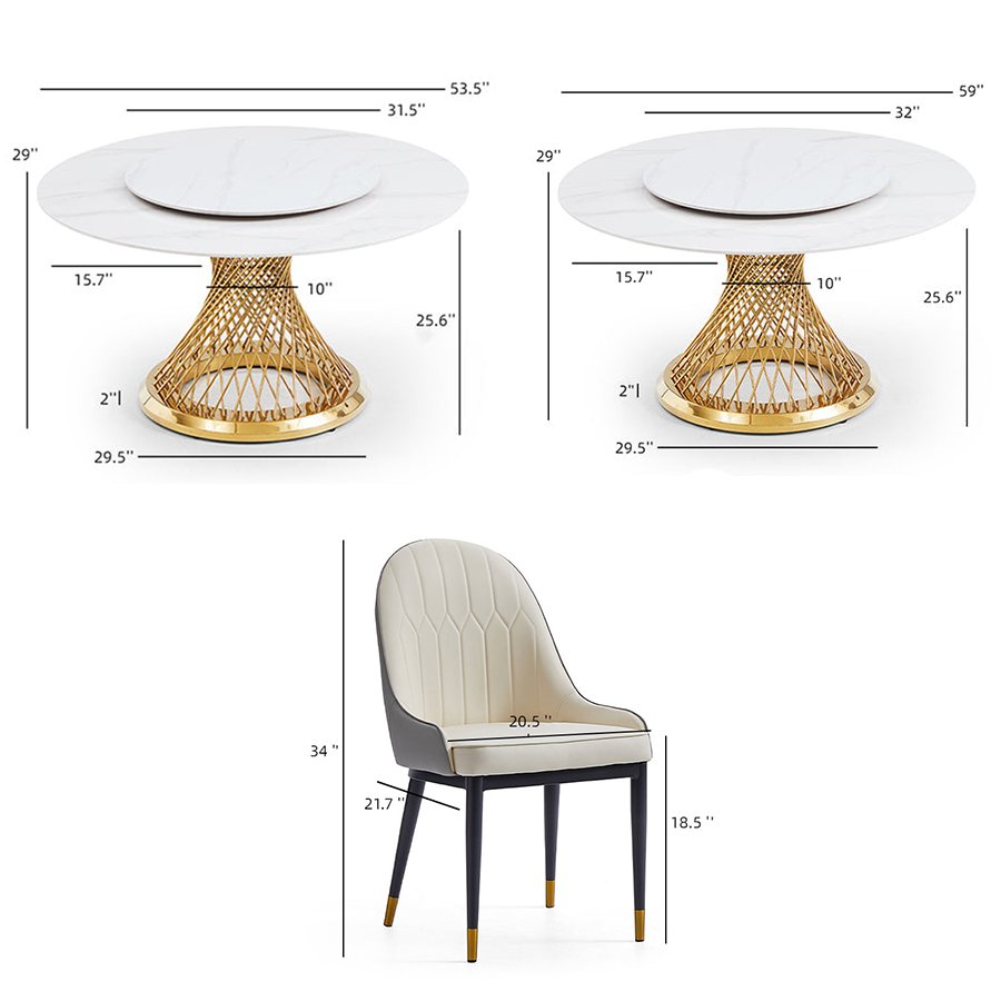 Modern Nordic Dining Room Furniture 6 Seater Marble Top Round Dining Table With Turntable