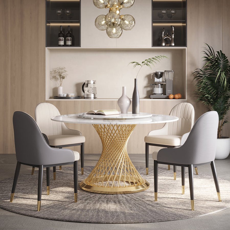 Modern Nordic Dining Room Furniture 6 Seater Marble Top Round Dining Table With Turntable