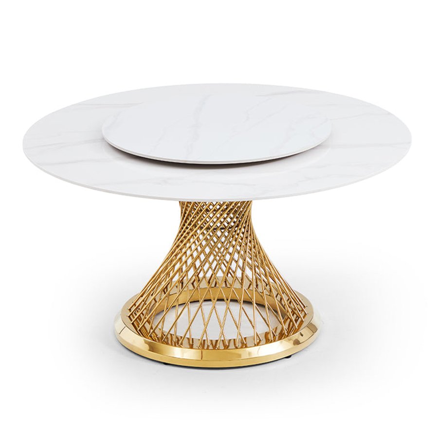 Modern Nordic Dining Room Furniture 6 Seater Marble Top Round Dining Table With Turntable